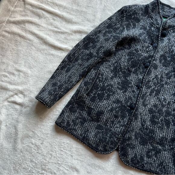 Geiger Grey Floral Wool Longline Cardigan Sweater Jacket 40 - Picture 2 of 10